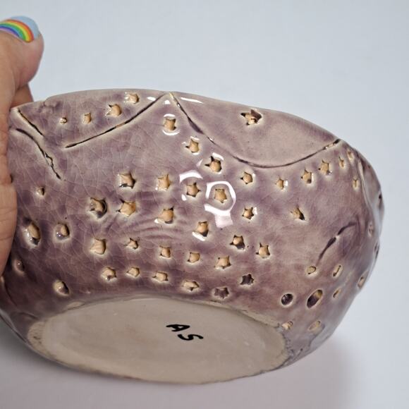 Handmade Ceramic Pottery Shallow Bowl Lavender Purple with Stars 2 Inches Tall
